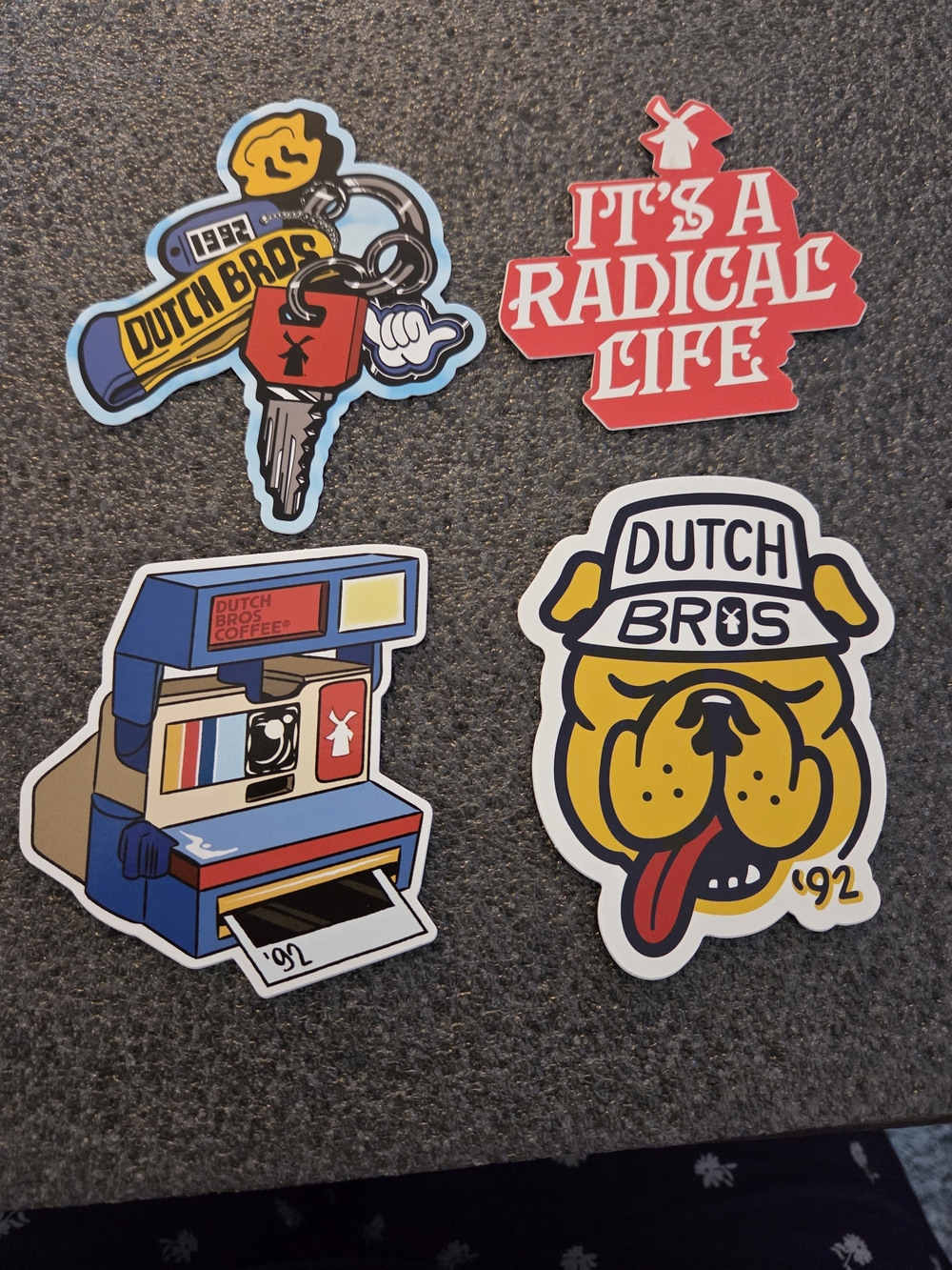Dutch Bros Coffee Stickers Lot - Key, Camera, Bulldog, It's A Radical Life